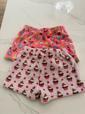 Girls Plush Pajama Shorts Set - Pink Cupcake & Holiday Print